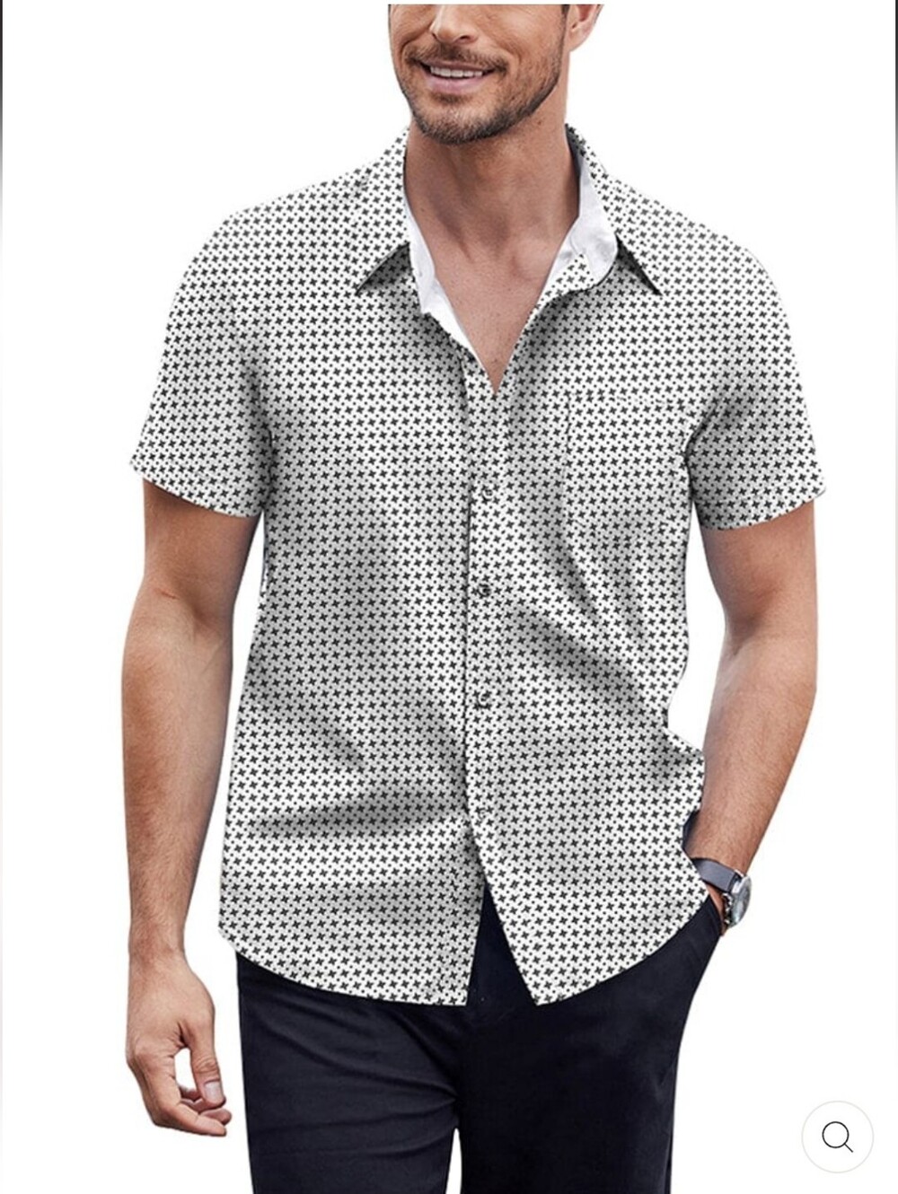 COOFANDY Men’s Short Sleeve Button Down Shirt - Geometric Windmill Print Size L